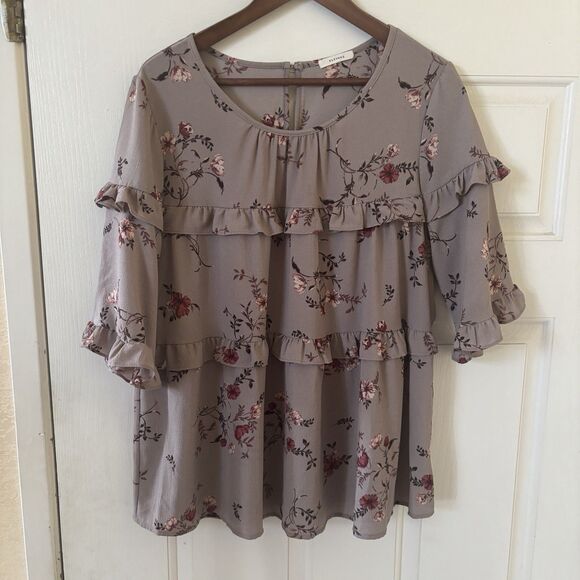 Pleione Anthropologie Womens Ruffled Coquette Blouse L Floral Cottagecore Dainty - Picture 2 of 12